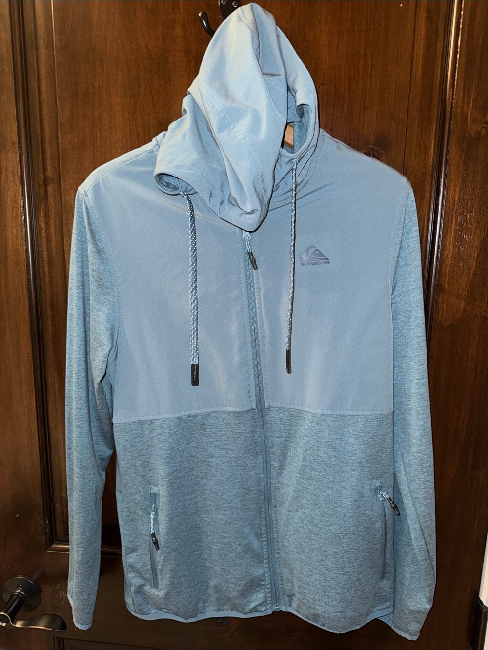 Quiksilver Men’s DryFlight Light Blue Two-Tone Hooded Zip Jacket